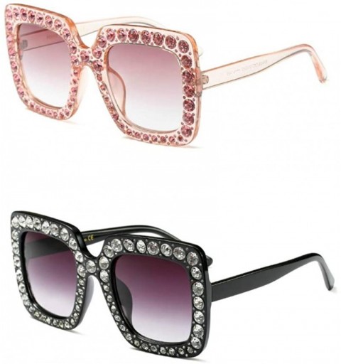 Oversized Extra Large Squared Elton Crystal Sunglasses Bling Rhinestone Concert Glasses - Black & Pink - CL192ZE75D3 $22.64