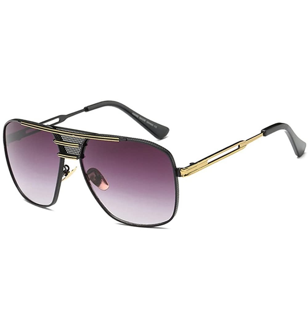 Square Retro Oversized Pilot Sunglasses For Men Women Unisex Metal Frame - Black - CW185U0NLZD $15.91