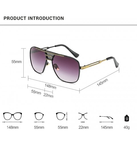 Square Retro Oversized Pilot Sunglasses For Men Women Unisex Metal Frame - Black - CW185U0NLZD $15.91