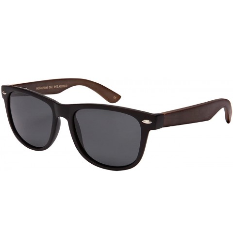 Rectangular Retro Horned Rim Style Sunglasses w/Bamboo Temple 540946 - Matte Black+grey Bamboo - C1185944SU5 $15.82