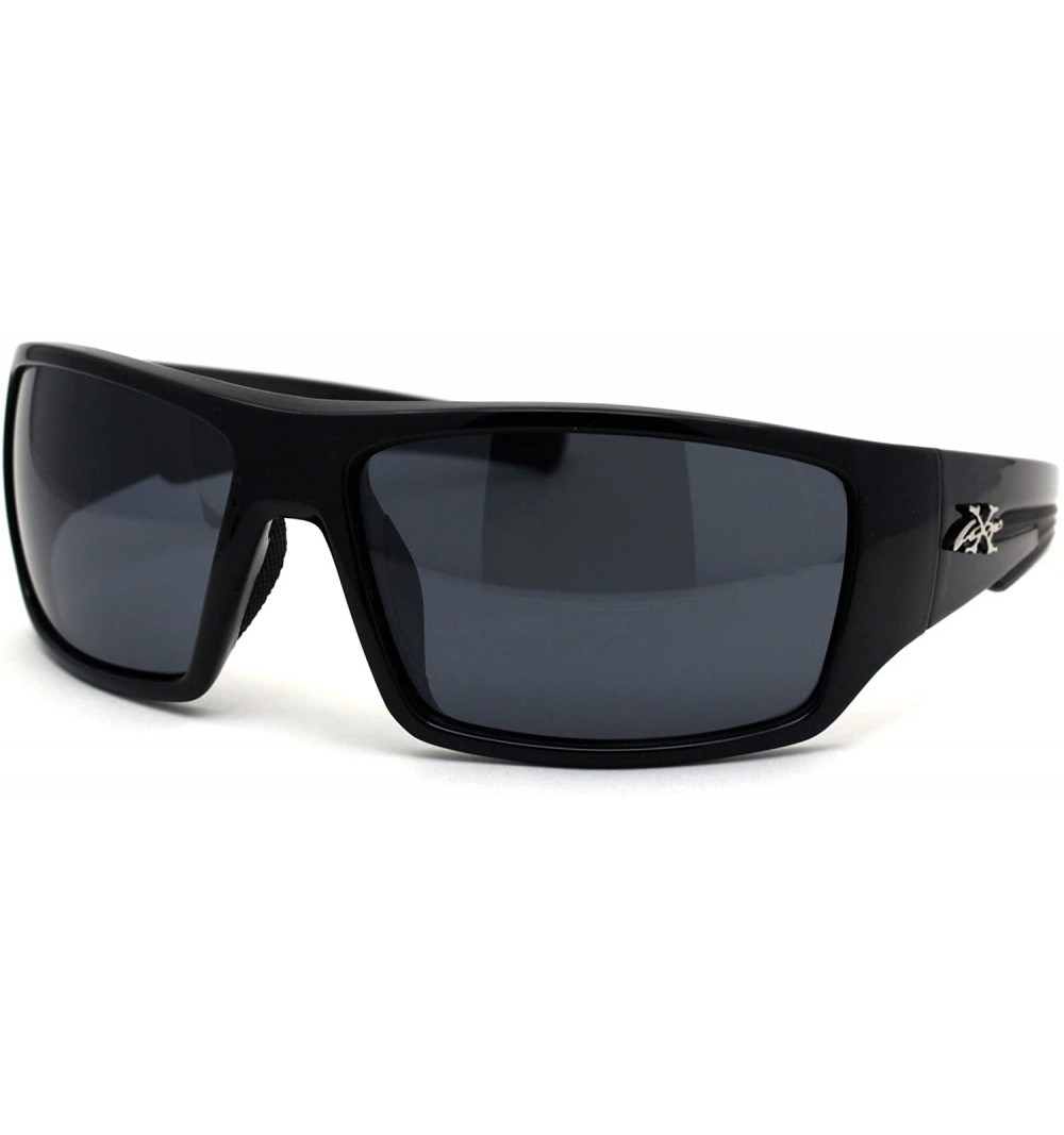 Rectangular 90s Mens Rectangular Warp Around Sport Sunglasses - Shiny Black - CT194KOXELC $12.35