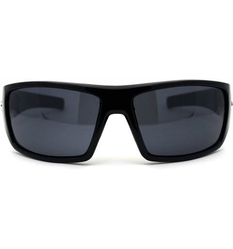 Rectangular 90s Mens Rectangular Warp Around Sport Sunglasses - Shiny Black - CT194KOXELC $12.35