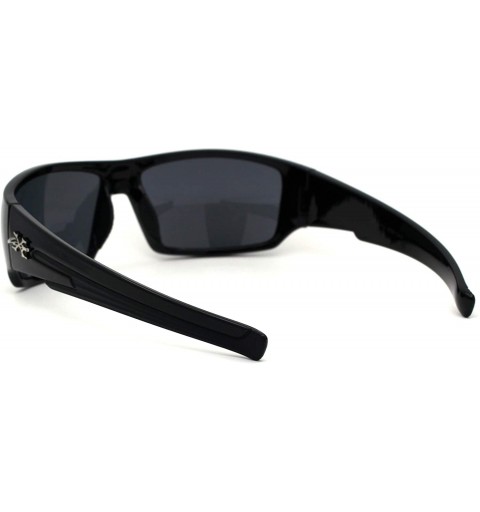 Rectangular 90s Mens Rectangular Warp Around Sport Sunglasses - Shiny Black - CT194KOXELC $12.35