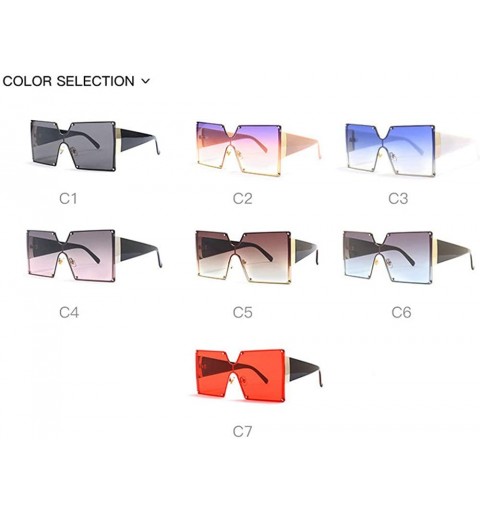 Square Oversized Sunglasses Designer Vintage Futuristic - Gray&pink - CW18QRQYOSE $17.76