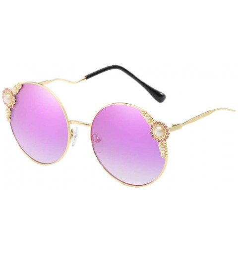 Round Fashion Women's UV Protection Round Pearl Sunglasses - Gold Frame/Purple - CB1902WRE2O $13.41