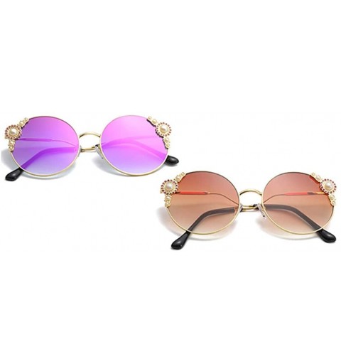 Round Fashion Women's UV Protection Round Pearl Sunglasses - Gold Frame/Purple - CB1902WRE2O $13.41