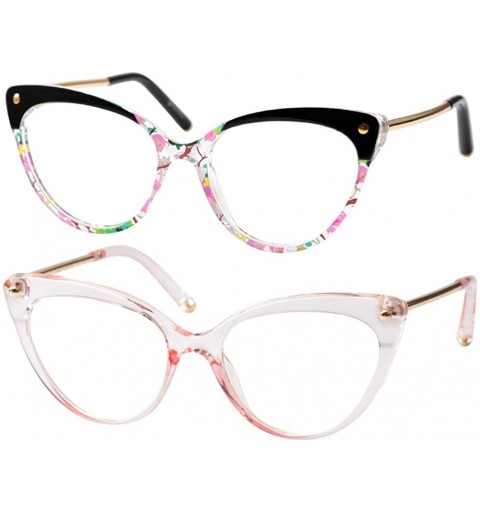 Cat Eye Ladies Oversized Cat Eye Reading Glass Modern Eyeglass Frame - 2 Pairs / Pink + Floral - CV18NIX0T6K $20.85