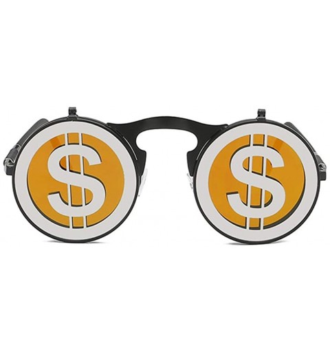 Round Vintage Flip Up Sunglasses Juniors John Lennon Style Circle Sun Glasses - Blackorange - CR18RM5KSZ7 $26.94