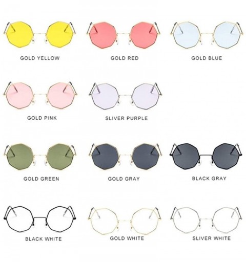 Round Small Metal Octagon Frame Sunglasses for Women and Men UV400 - Sliver Clear - CU198CZLWAS $9.07