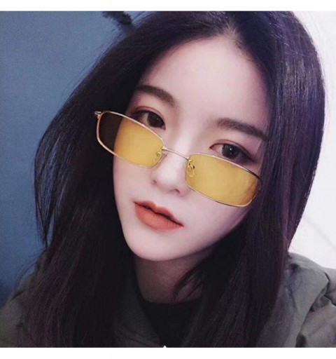 Round Retro Small Square Sunglasses Metal Frame Clear Candy Colors Lens Glasses - Yellow - CH180MC6SOS $14.47