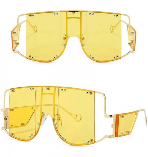 Square One Lens Sunglasses With Side Shields 2019 Gold Black Women Sun glasses Male Big Frame Metal UV400 - Yellow - C118YZSL...