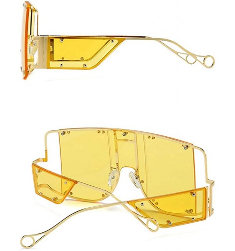 Square One Lens Sunglasses With Side Shields 2019 Gold Black Women Sun glasses Male Big Frame Metal UV400 - Yellow - C118YZSL...