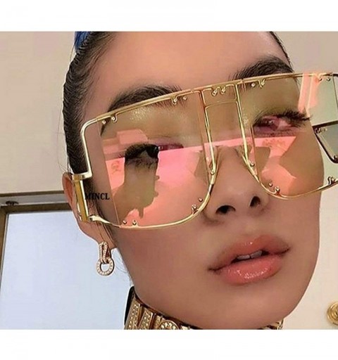 Square One Lens Sunglasses With Side Shields 2019 Gold Black Women Sun glasses Male Big Frame Metal UV400 - Yellow - C118YZSL...