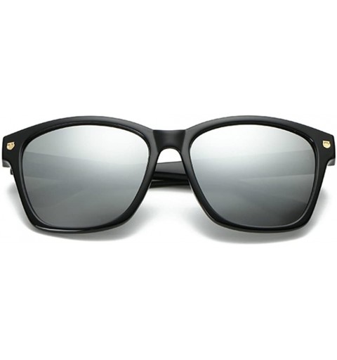 Aviator Vintage Large Squared Sunglasses for Women Black Plastic Frame Clear Reflective - Reflective Silver - CC18NWYTU5O $9.16