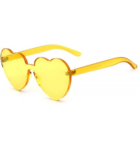 Sport Rimless Sunglasses Heart Transparent One Piece Colorful Glasses - Yellow Heart - CR1883H5U4W $18.28