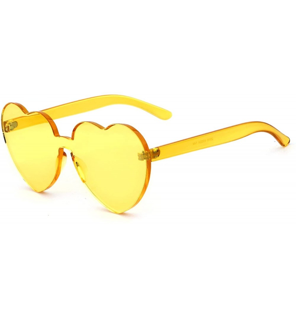 Sport Rimless Sunglasses Heart Transparent One Piece Colorful Glasses - Yellow Heart - CR1883H5U4W $7.90