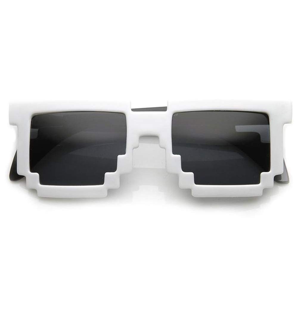 Wayfarer White Pixelated Glasses Clear Lens Nerd Video Game Geek Party - CR119KRRNDN $10.57