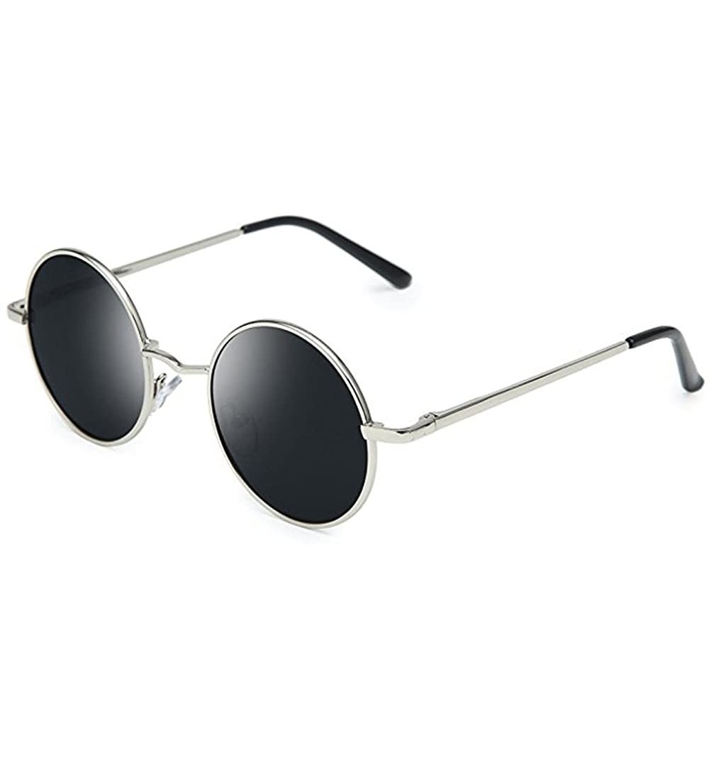 Round Classic Round Driving Polarized Glasses Retro Sunglasses for Men womens - Silver/Black - CA18E3048UH $15.06