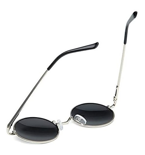 Round Classic Round Driving Polarized Glasses Retro Sunglasses for Men womens - Silver/Black - CA18E3048UH $15.06