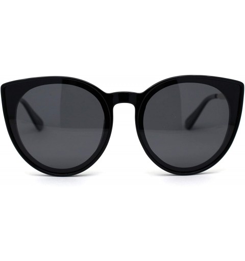 Oversized Womens Round Polarized Oversize Cat Eye Chic Plastic Retro Sunglasses - All Black - CY192AK849Q $14.78