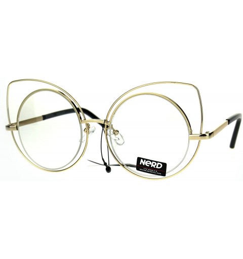 Cat Eye Nerd Gold Metal Round Circle Lens Cat Eye Clear Lens Glasses - C6186Z0UGHZ $11.02