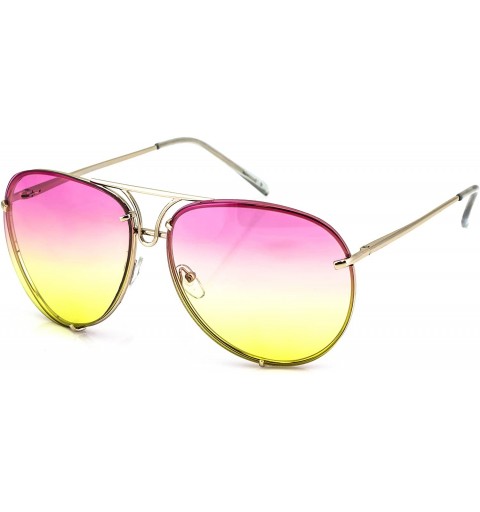 Wrap Aviator Poshe Oceanic Lens Twirl Metal Design Frames Sunglasses - Pink Yellow - CB12NW3VYRC $13.23