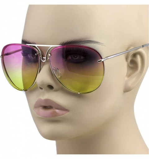 Wrap Aviator Poshe Oceanic Lens Twirl Metal Design Frames Sunglasses - Pink Yellow - CB12NW3VYRC $13.23