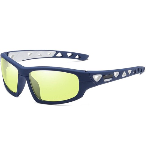 Semi-rimless Mens Polarized Photochromic Sports Sunglasses Cycling Sun Glasses Eyewear - Blue White 2 - C118YRIREZC $23.21