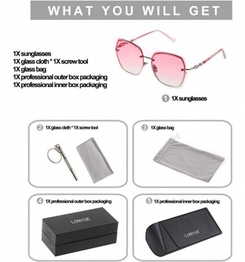 Rectangular Women's Classic Square Polarized Retro Sunglasses Metal Frame with Protective Case - Silver Frame Gradient Powder...