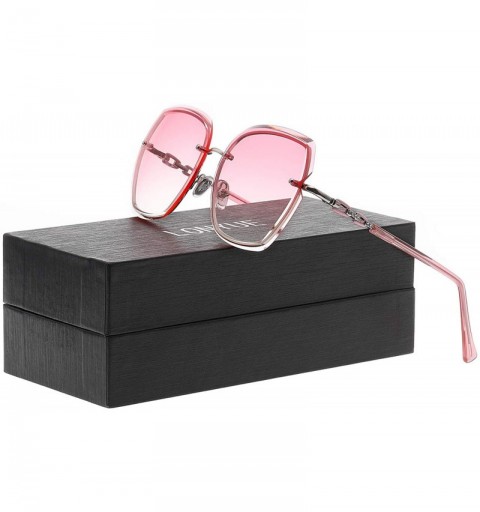 Rectangular Women's Classic Square Polarized Retro Sunglasses Metal Frame with Protective Case - Silver Frame Gradient Powder...