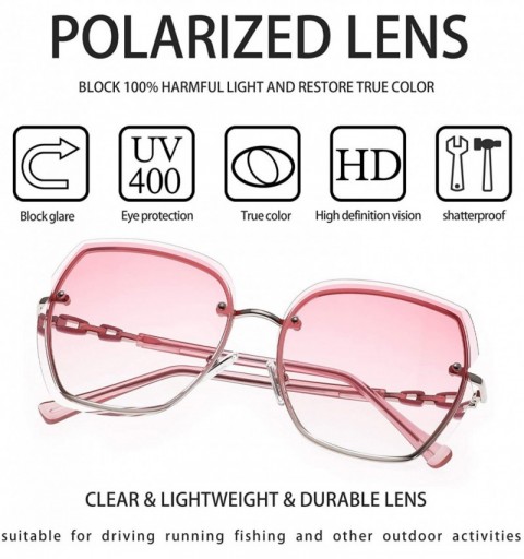 Rectangular Women's Classic Square Polarized Retro Sunglasses Metal Frame with Protective Case - Silver Frame Gradient Powder...