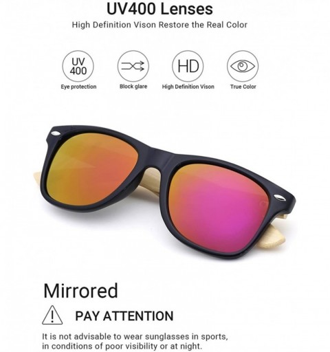 Wayfarer Fashion Square Bamboo Wood Mirrored Sunglasses for Men Women - Black Frames/Purple Lens - CR183IIAXRN $12.61