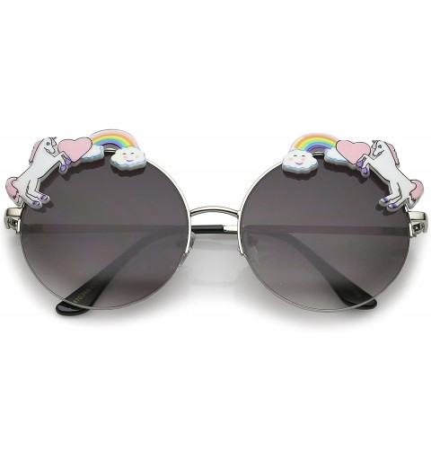 Rimless Unicorn Rainbow Semi Rimless Gradient Colored Round Lens Sunglasses 56mm - Silver / Lavender - CH183MUTZK8 $11.17