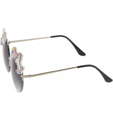 Rimless Unicorn Rainbow Semi Rimless Gradient Colored Round Lens Sunglasses 56mm - Silver / Lavender - CH183MUTZK8 $11.17