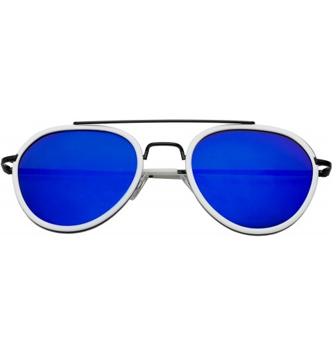 Aviator Women's Cute Unique Mirror Lens Aviator Sunglasses - White - Blue Mirror - CI12EPJFV4N $13.47