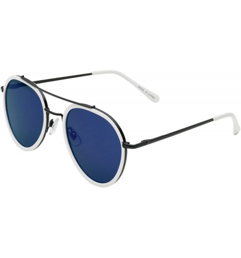 Aviator Women's Cute Unique Mirror Lens Aviator Sunglasses - White - Blue Mirror - CI12EPJFV4N $13.47