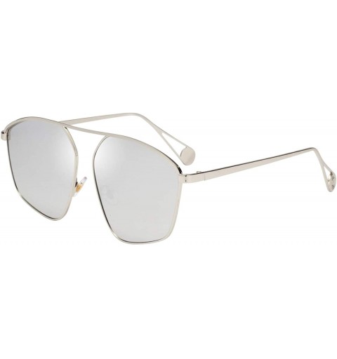 Oversized Womens Fashion Light Irregular Polygon Colored Metal Sunglasses for Women 28052 - Silver - CN18RQY0TES $15.32
