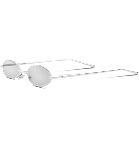 Round Vintage Slender Oval Sunglasses Small Metal Frame Gothic Glasses - Silver Silver - CV18R32HGHL $8.30