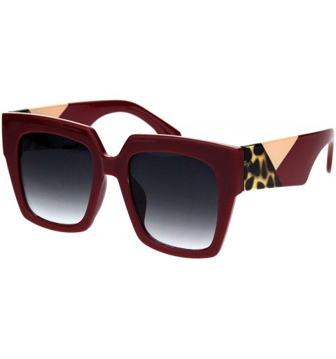 Rectangular Womens Thick Horn Rim Plastic Retro Fashion Sunglasses - Burgundy Tortoise Beige - CC18L3MYE49 $9.52