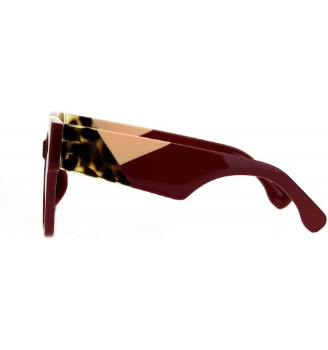 Rectangular Womens Thick Horn Rim Plastic Retro Fashion Sunglasses - Burgundy Tortoise Beige - CC18L3MYE49 $9.52