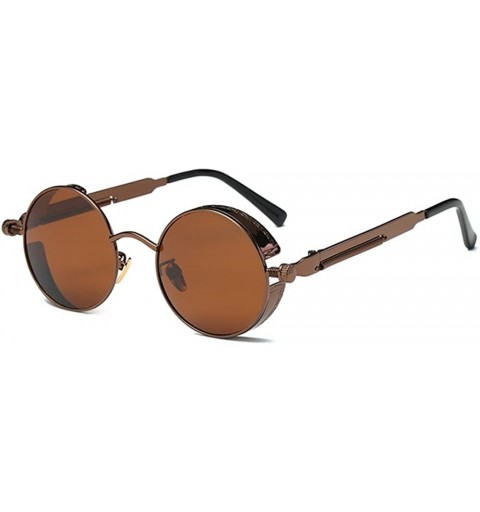 Sport Gothic Hippie Retro Round Circle Frame Cyber Polarized Steampunk Sunglasses - Brown Frame With Brown Lens-c5 - CD17YSUY...