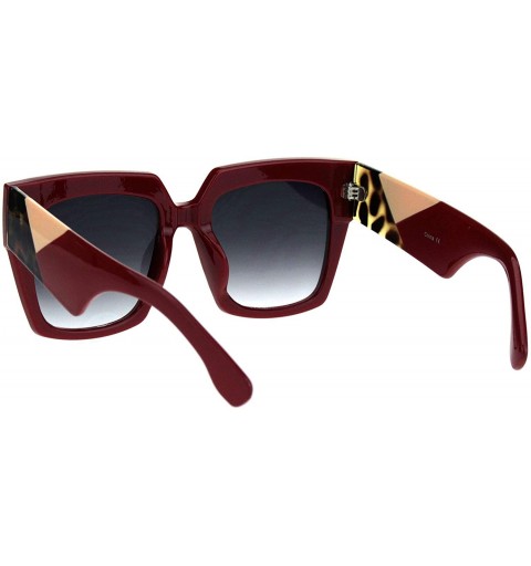 Rectangular Womens Thick Horn Rim Plastic Retro Fashion Sunglasses - Burgundy Tortoise Beige - CC18L3MYE49 $9.52