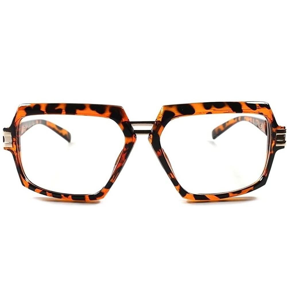 Square Look Rich Millionaire Retro Swag 80s Rapper DJ Hip Hop Dope Clear Square Glasses - Tortoise - CI18XL6RMYZ $13.40