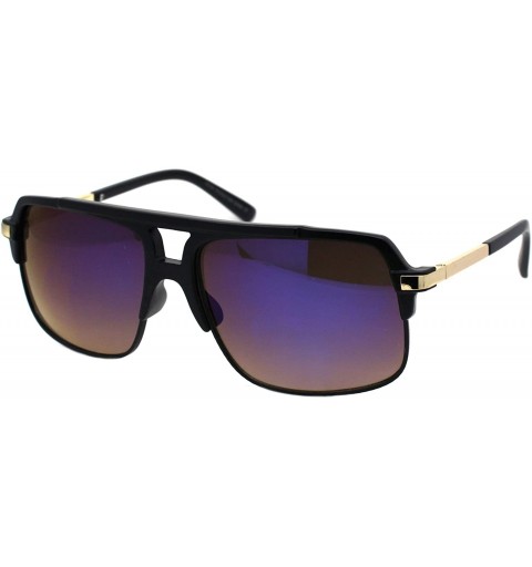 Square Mens Designer Fashion Sunglasses Square Rectangular Mirror Lens UV 400 - Matte Black (Blue Purple Mirror) - CG197QI89O...