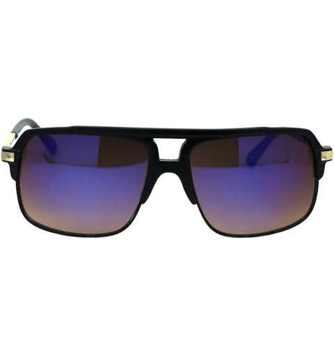 Square Mens Designer Fashion Sunglasses Square Rectangular Mirror Lens UV 400 - Matte Black (Blue Purple Mirror) - CG197QI89O...