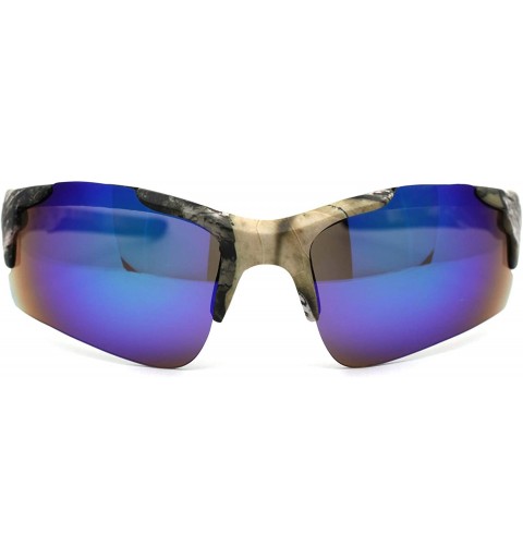 Sport Mens Plastic 90s Hunters Camouflage Half Rim Sunglasses - Beige Teal Mirror - CV197EDT2YG $10.44