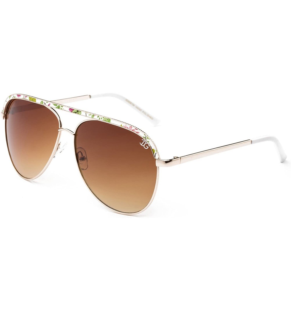 Aviator "Flynn" Pilot Style Unique Bar Look Fashion Sunglasses - Gold/White - CT12MF2XP1N $10.82