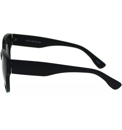 Rectangular Womens Thick Plastic Round Boyfriend Horn Rim Sunglasses - Matte Black - CC18RY3QE4Y $10.83