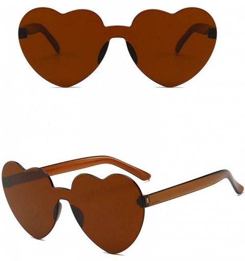 Oversized Heart Oversized Rimless Sunglasses One Piece Heart Shape Eyewear Colored Sunglasses for Women - Tea - C418ZCTRYC0 $...