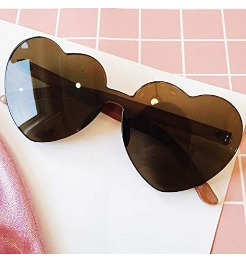 Oversized Heart Oversized Rimless Sunglasses One Piece Heart Shape Eyewear Colored Sunglasses for Women - Tea - C418ZCTRYC0 $...